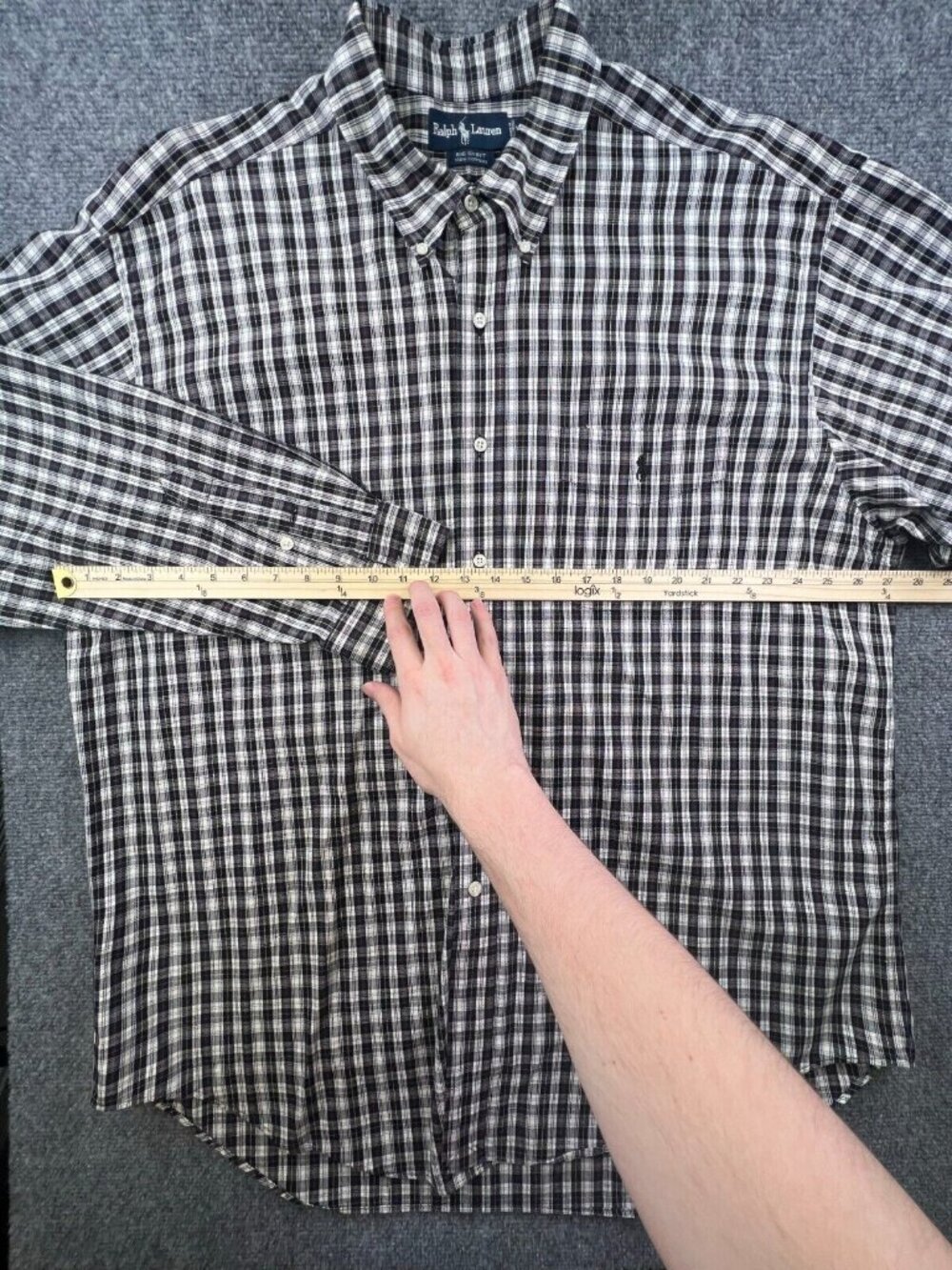 Ralph Lauren Mens Big Shirt 100% Cotton White Blue Plaid Button Up Shirt XL - Picture 4 of 10